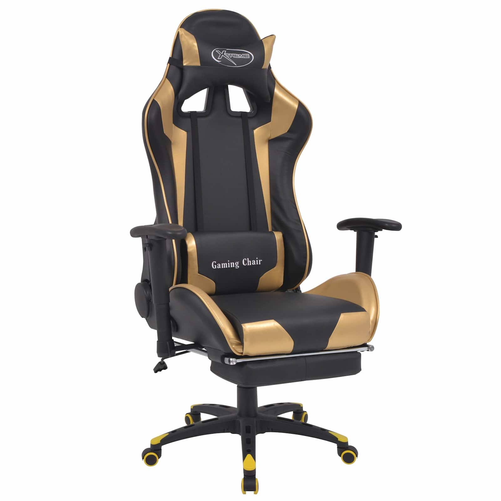Gaming stol i kunstlæder - guld, højdejusterbar 70 × 71 × 136 cm