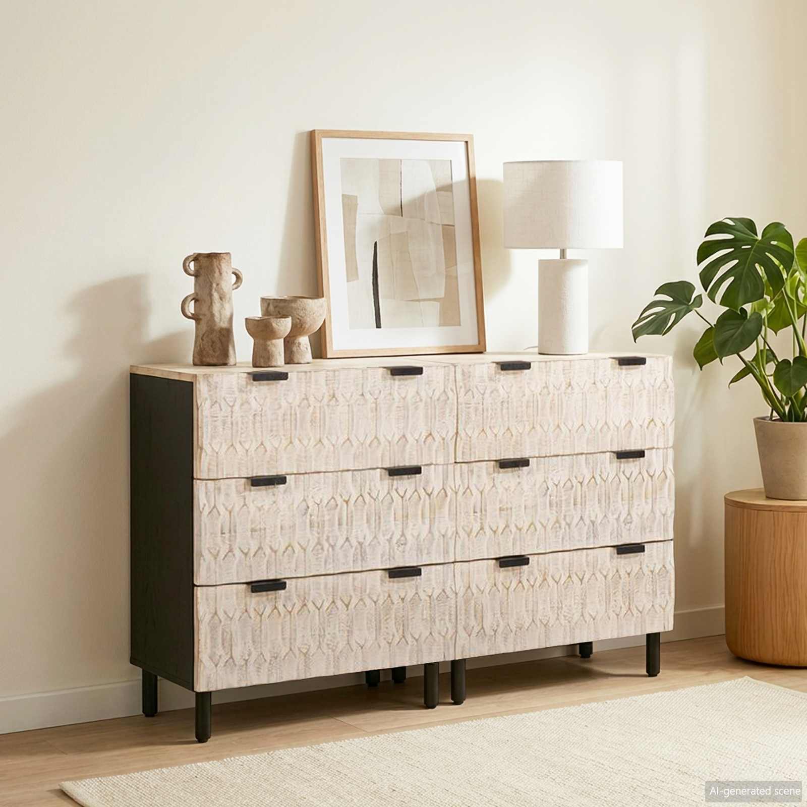 Sideboard 2 stk i massivt mangotræ - hvidvasket, 60 × 33 × 75 cm