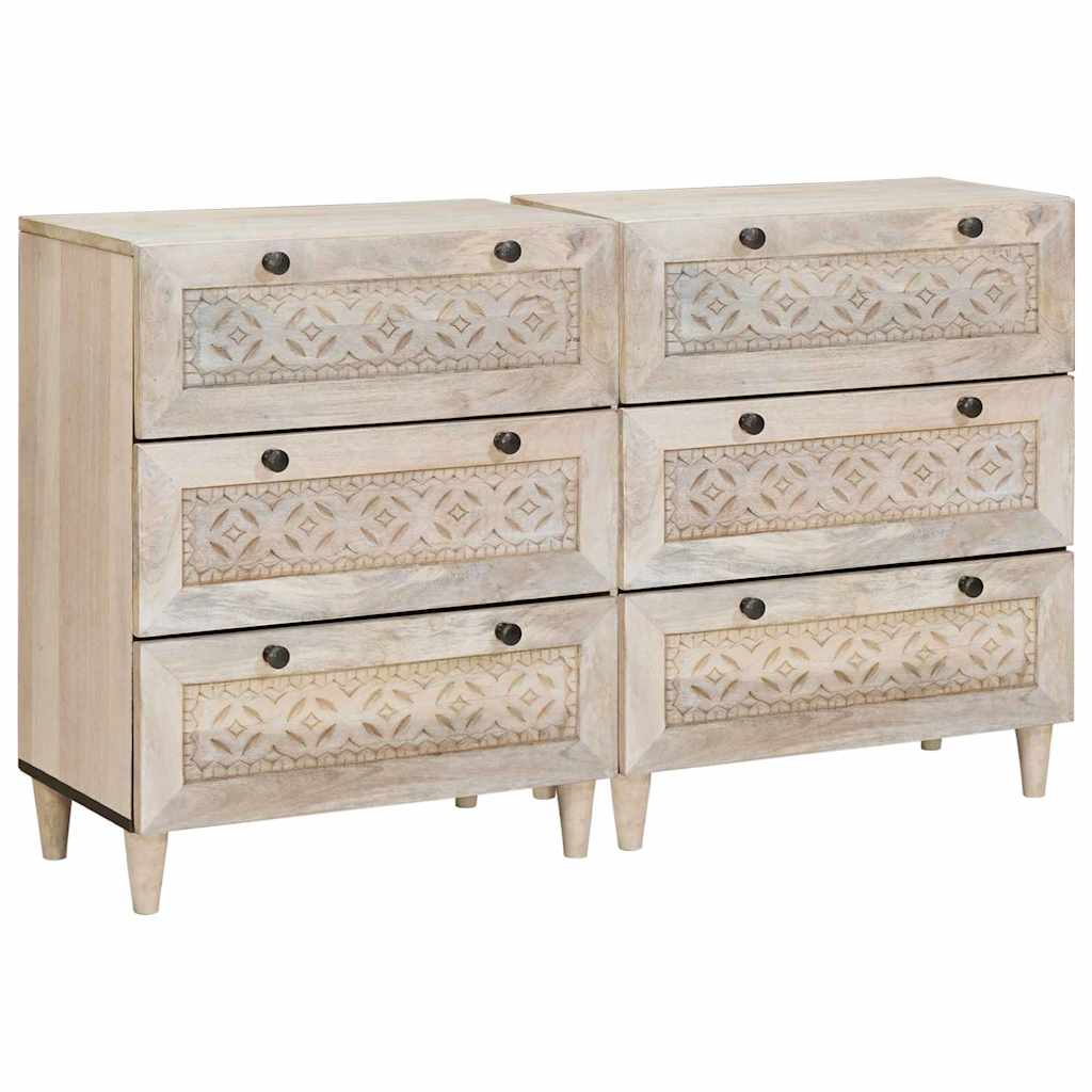 Sidebord 2 stk - hvid skænk i massivt mangotræ, 120 × 33,5 × 75 cm