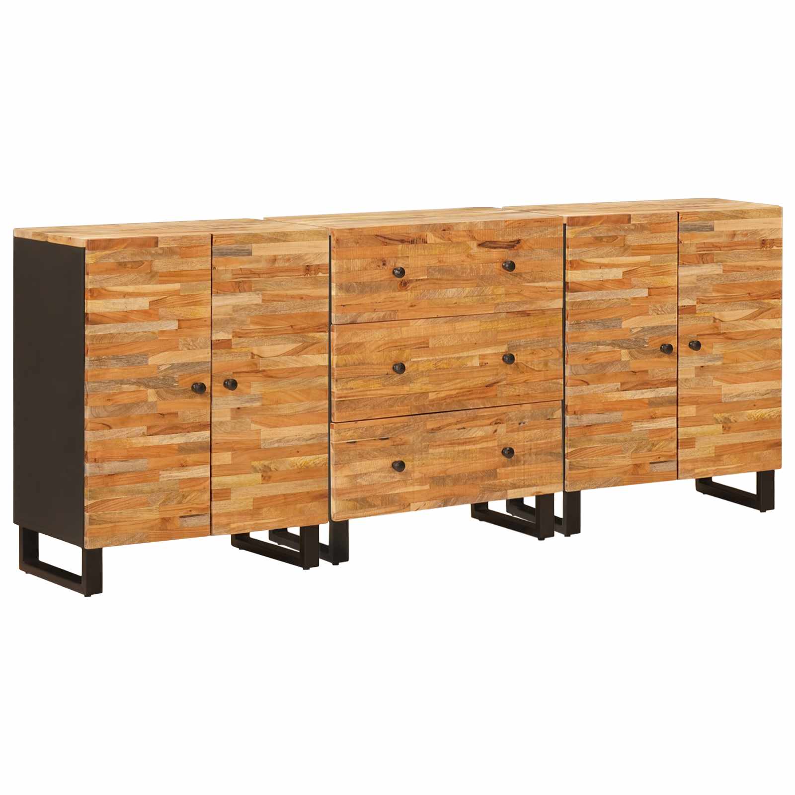 Sideboard 3 stk i massivt mangotræ - brun, 60 × 33 × 75 cm