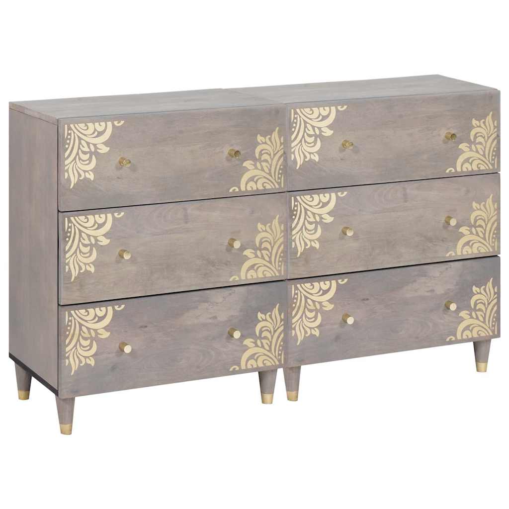 Sideboard med 6 skuffer - grå mangotræ, 2 stk, 60 × 33 × 75 cm