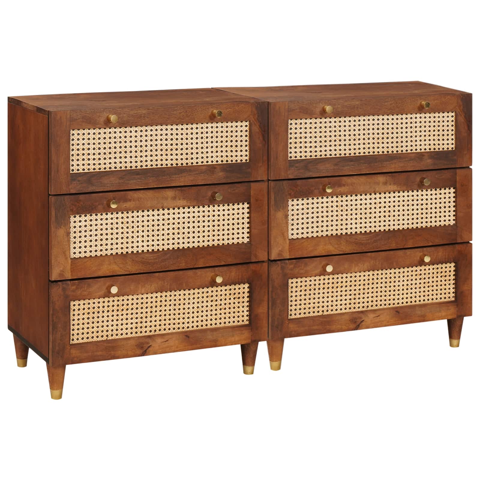 Sidebord sæt - 2 stk. brun 60 × 33,5 × 75 cm i massivt mangotræ med 6 skuffer