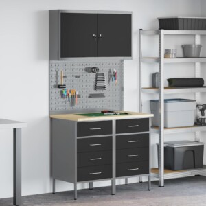 Arbejdsskab med skuffe med lås 5 pcs Sort Ingeniørtræ og stål