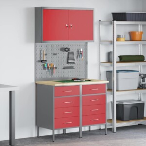Arbejdsskab med skuffe med lås 5 pcs Rød Ingeniørtræ og stål