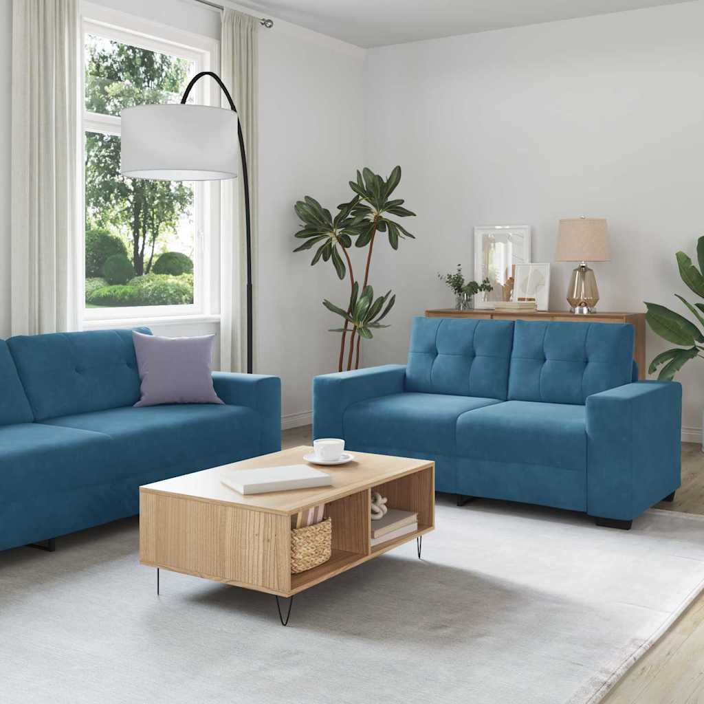 Sofasæt i fløjl - 3 dele, blå, 6 pladser