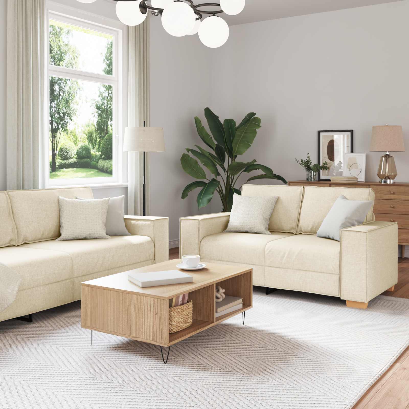 Sofa 2 dele Beige 220 x 80 x 84 cm Linned-blandet stof