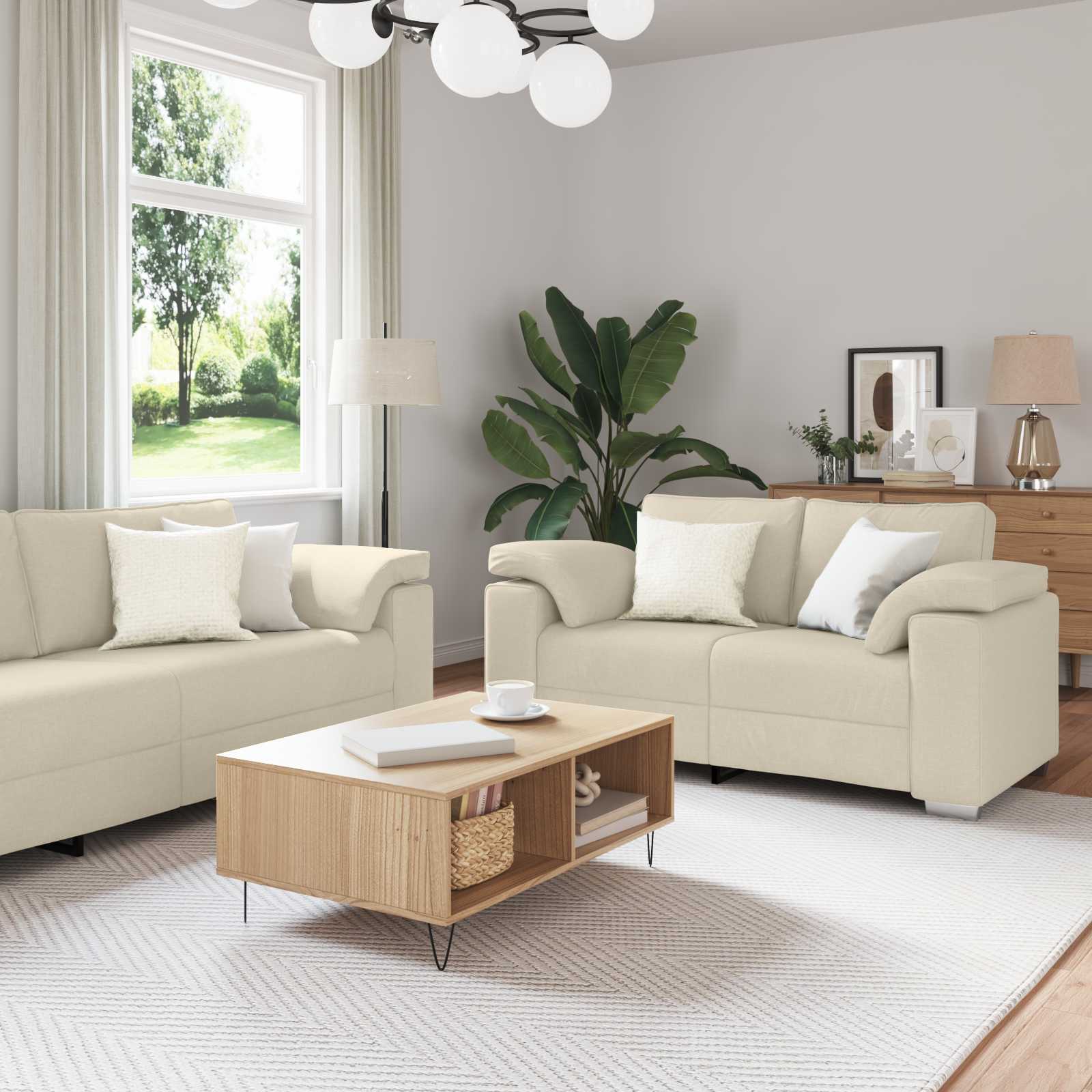 Sofa 2 dele Beige 219 x 80 x 82 cm Linned-blandet stof
