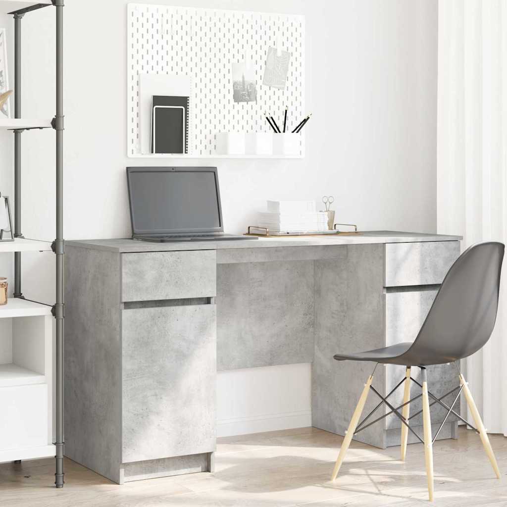 Skrivebord med skuffe - betongrå, 140 × 49 × 76 cm, konstrueret træ