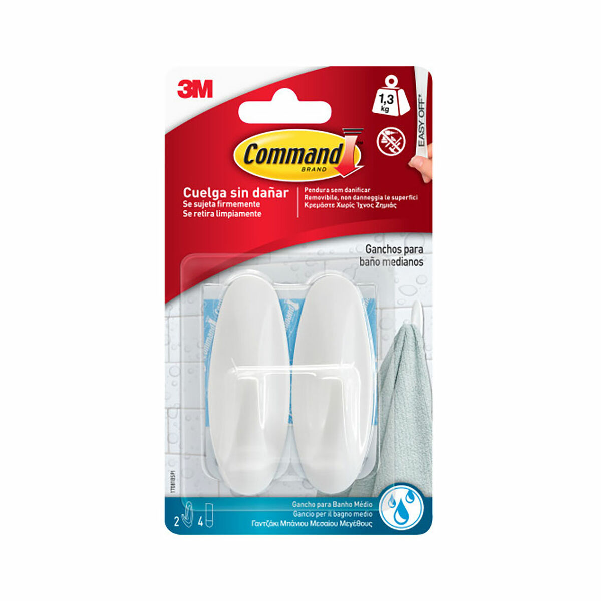 Krog til ophæng 3M 1,3 kg Hvid Metal Plastik (2 enheder)