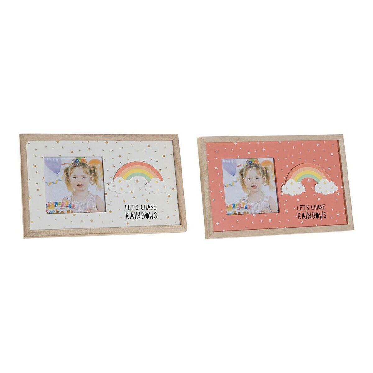 Fotoramme DKD Home Decor Regnbue Pink Hvid Børns Træ MDF (25 x 1 x 16 cm) (2 enheder)