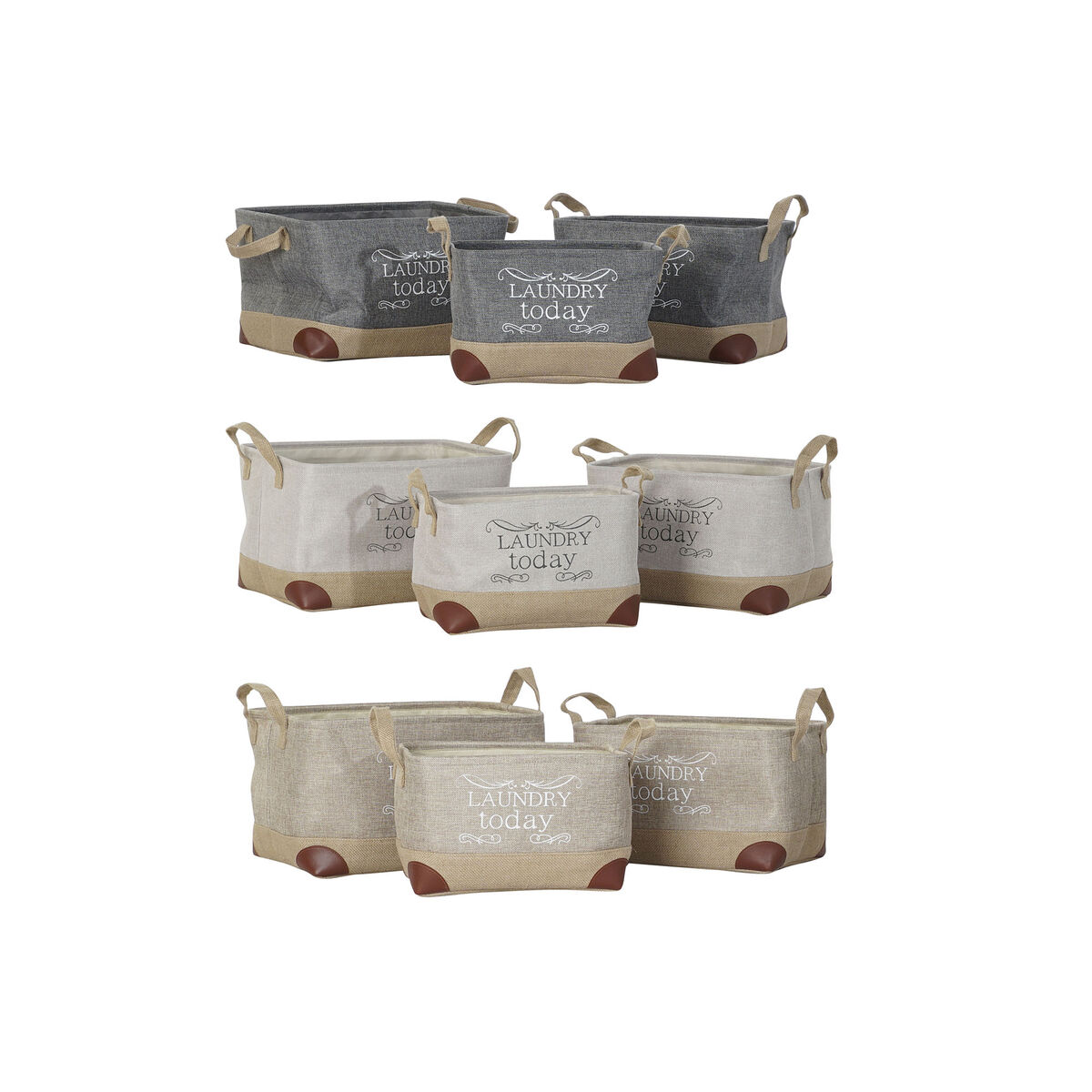 Multibrug kurv DKD Home Decor Beige Grå Lys brun 40 x 30 x 24 cm Træ 3 Dele (3 enheder)
