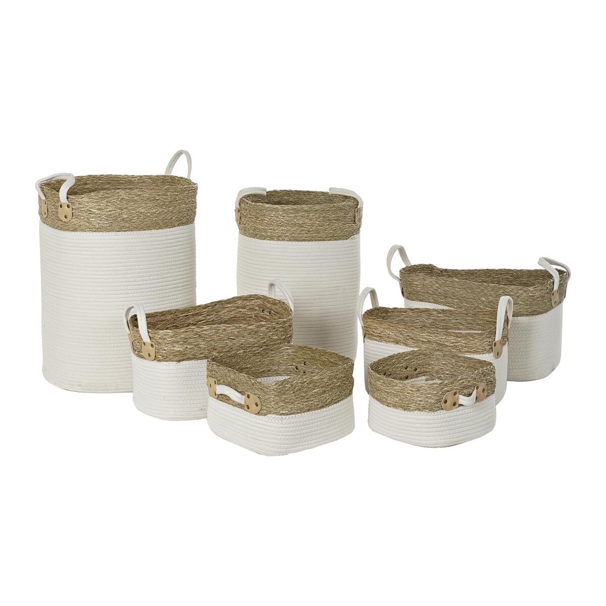 Kurvesæt DKD Home Decor Hvid Brun Naturlig fiber 41 x 41 x 52,5 cm