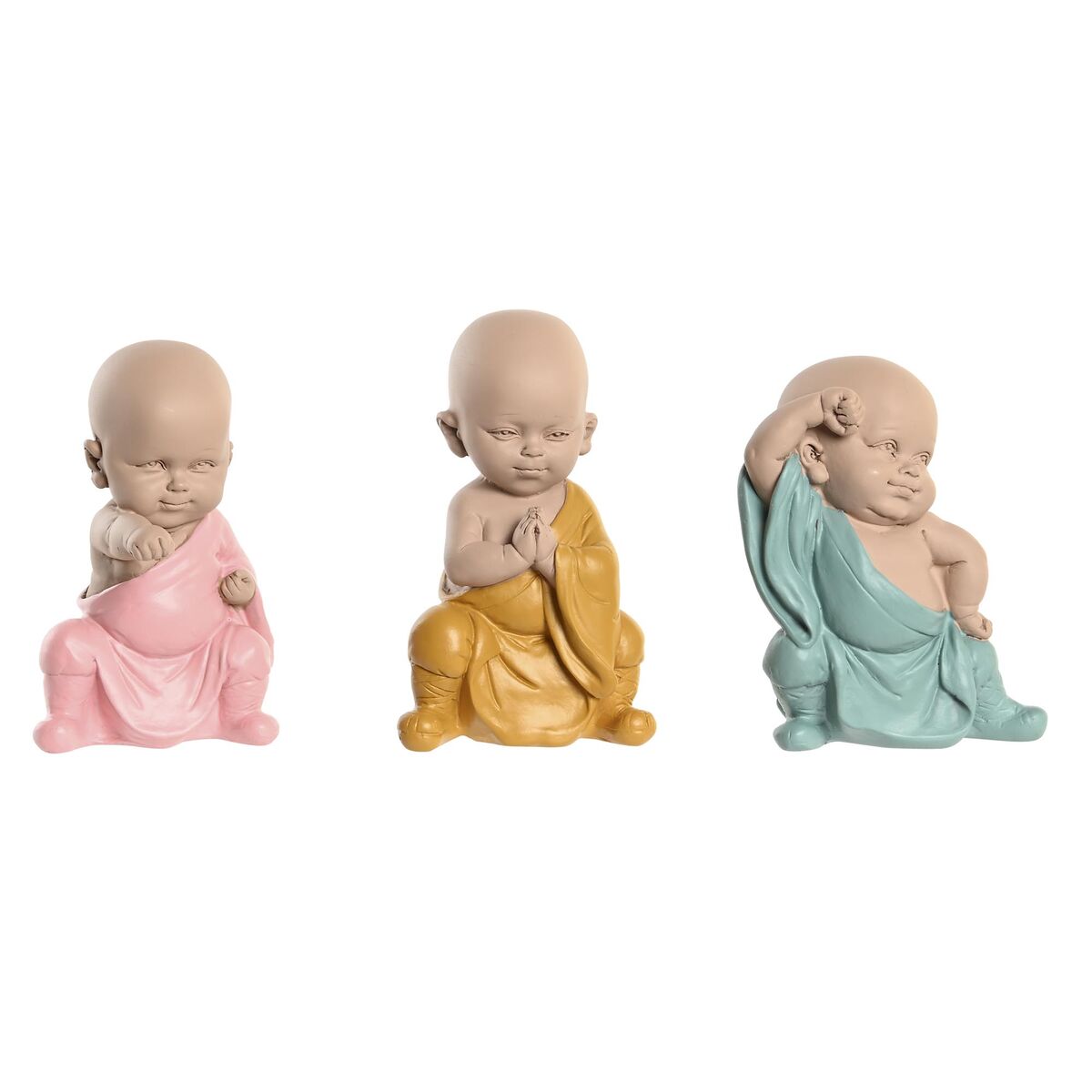 Dekorativ figur DKD Home Decor Blå Pink Gul Harpiks Munk (8 x 5,5 x 12,7 cm) (3 enheder)