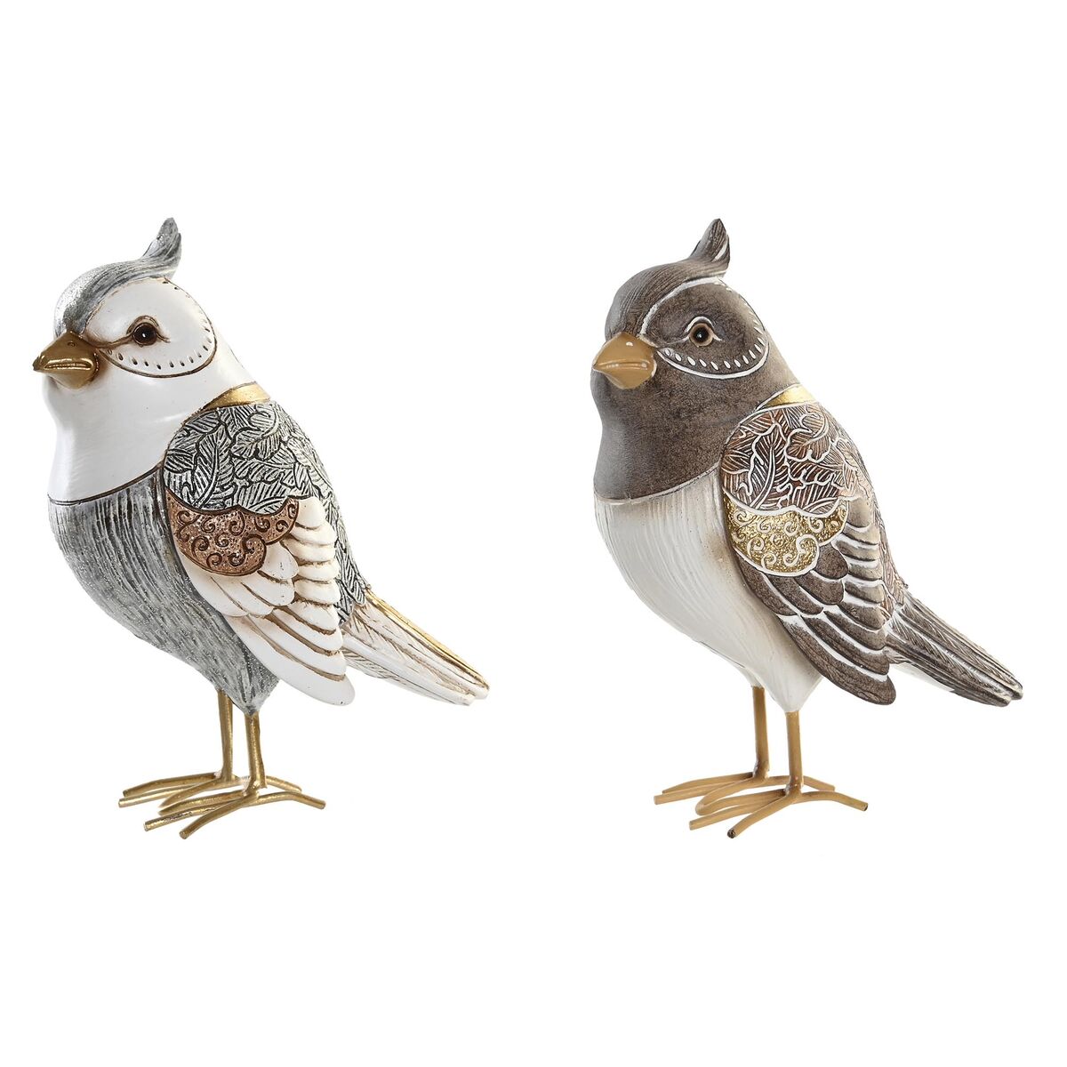 Dekorativ figur DKD Home Decor Beige Hvid Harpiks Ptica Moderne (12,5 x 7 x 16 cm) (2 enheder)