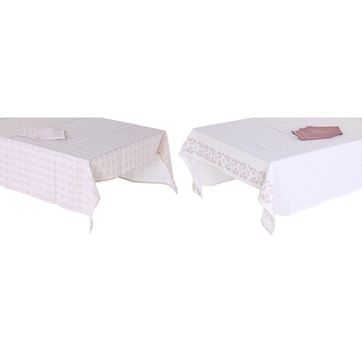 Duk og servietter DKD Home Decor 150 x 150 x 0,5 cm Pink Hvid (2 enheder)