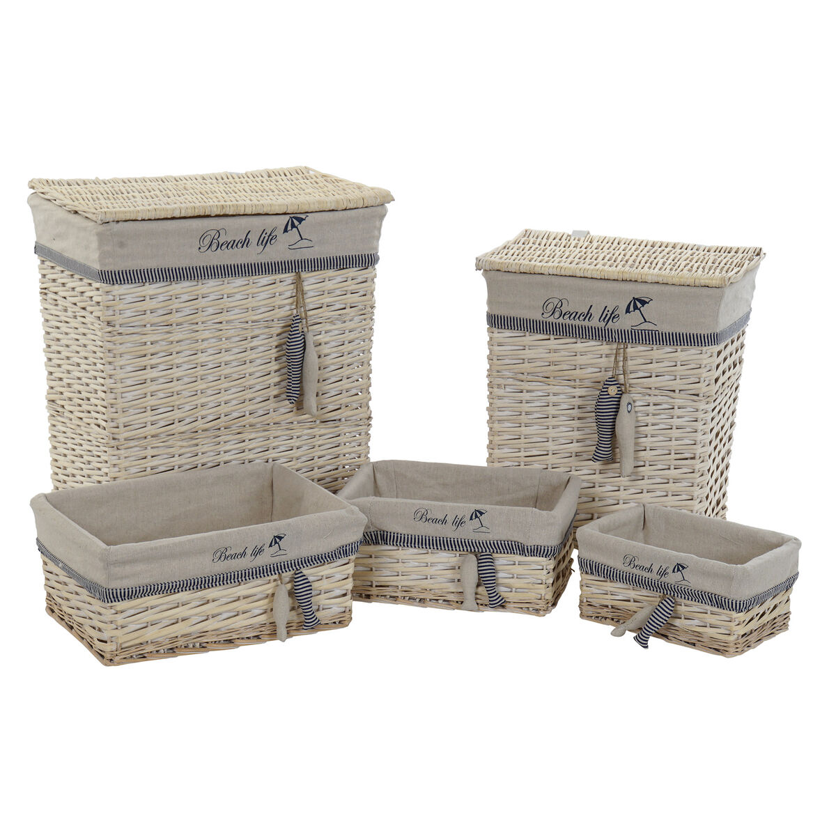 Kurvesæt DKD Home Decor Blå Beige Aluminium Spiraler Middelhavet 5 Dele