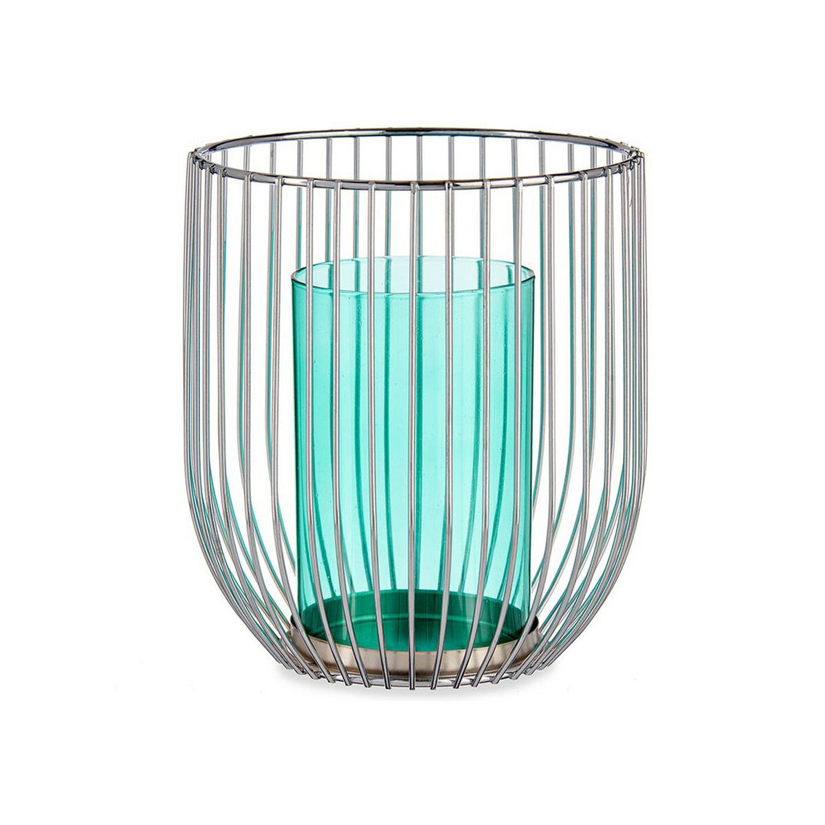 Lyseholder Gift Decor Blå Sølvfarvet Sølv Metal Glas 15 x 17 x 15 cm Bur