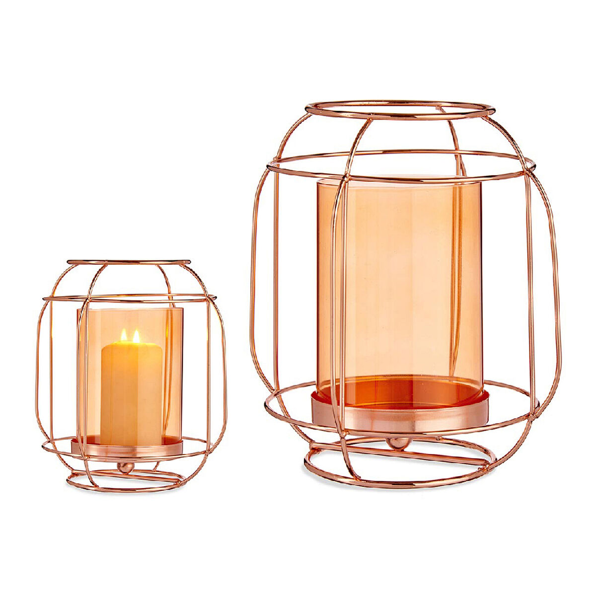 Lyseholder Gift Decor Kobber Rav Metal Glas 19 x 20 x 19 cm Laantarn