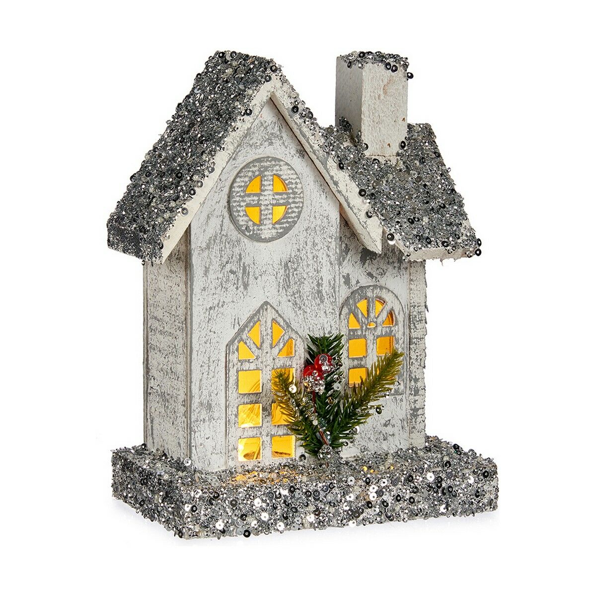 Dekorativ figur Krist+ Hvid Grå Skinne Hus Jul 19,5 x 25 x 9 cm LED Lys