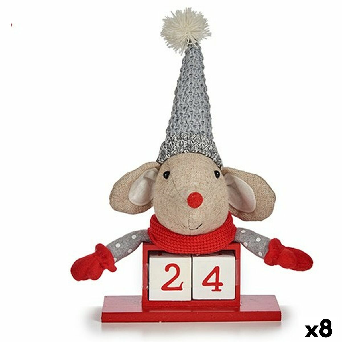 Julepynt Krist+ Hvid Rød Grå Flødefarvet Mus 20 x 11 x 20 cm Kalender (8 enheder)