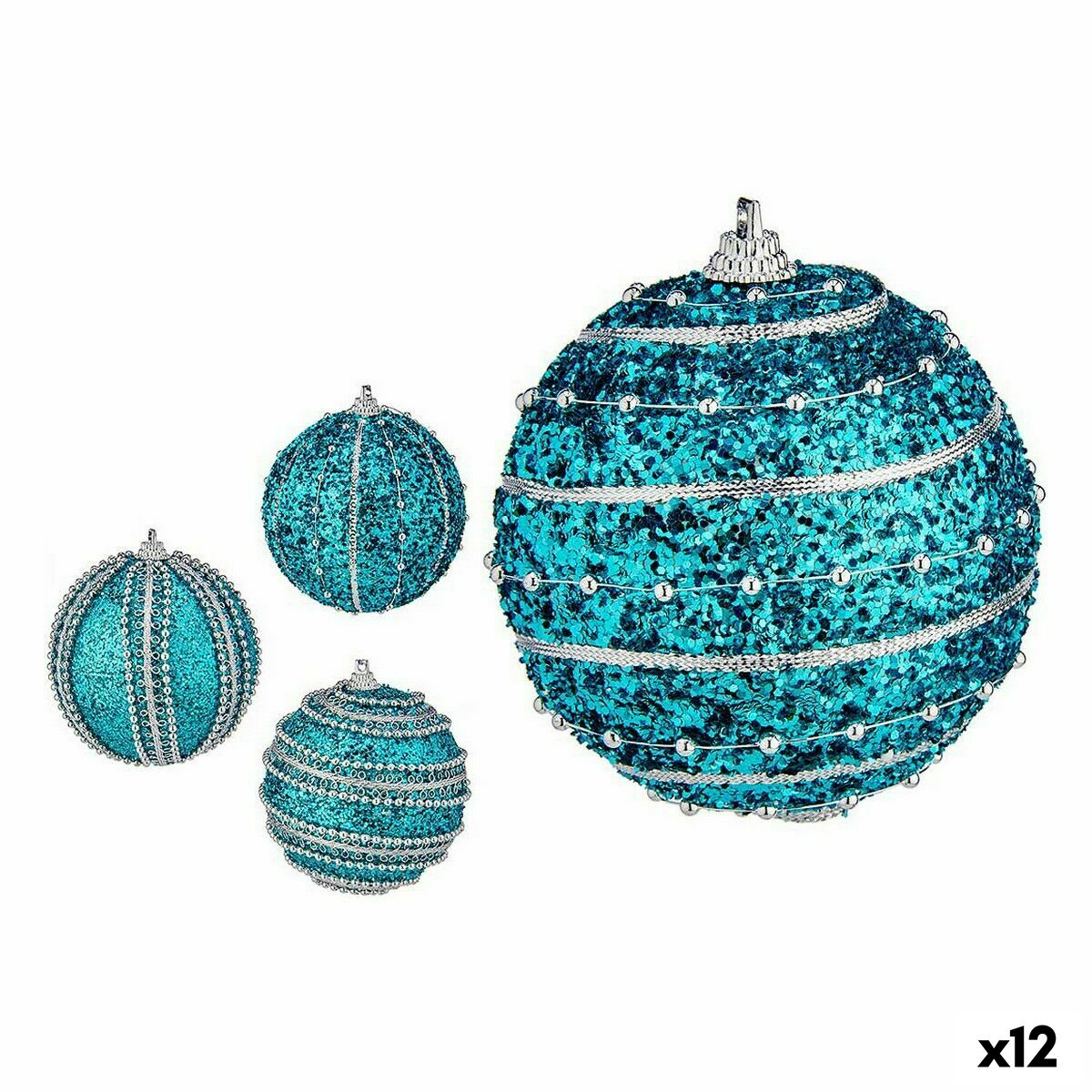Sæt med julekugler Krist+ Blå PVC Ø 8 cm Med relief (12 enheder)
